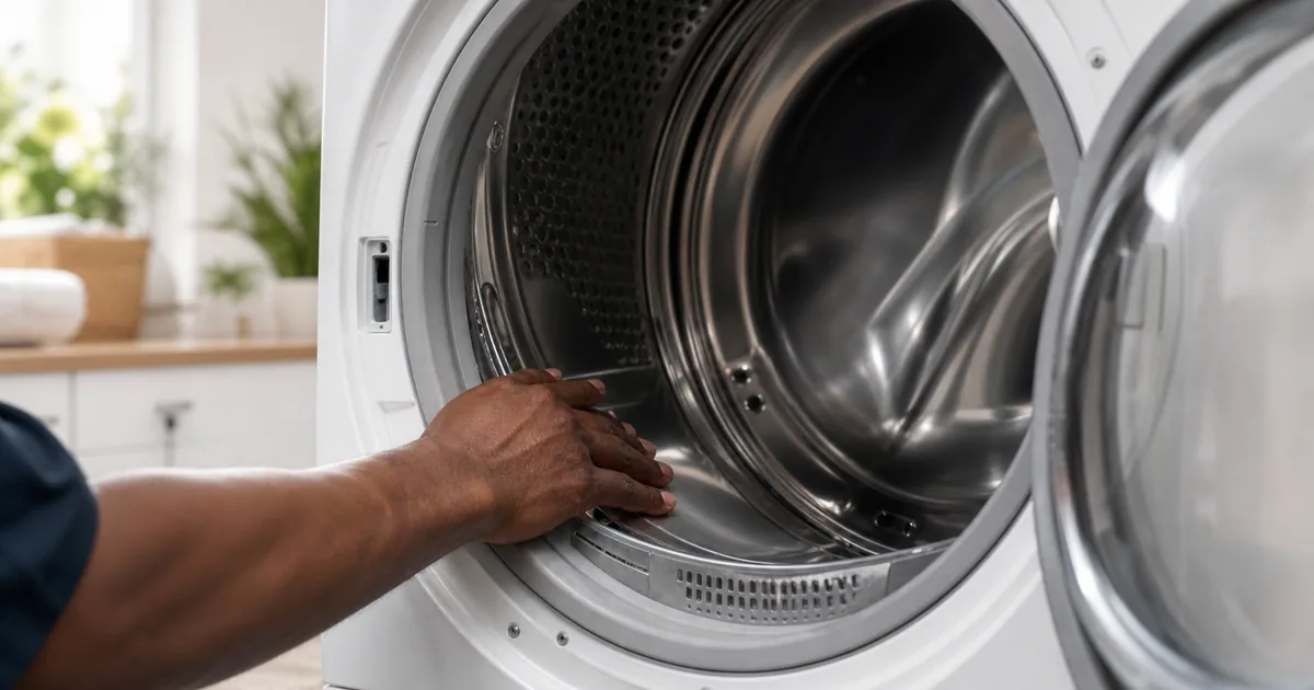 Technician checking the heating element of a clothes dryer
