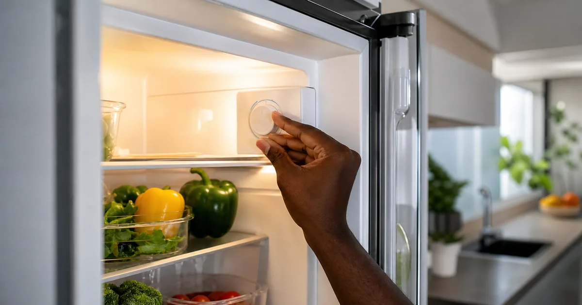 Open refrigerator with interior light on being checked by a Baytech technician