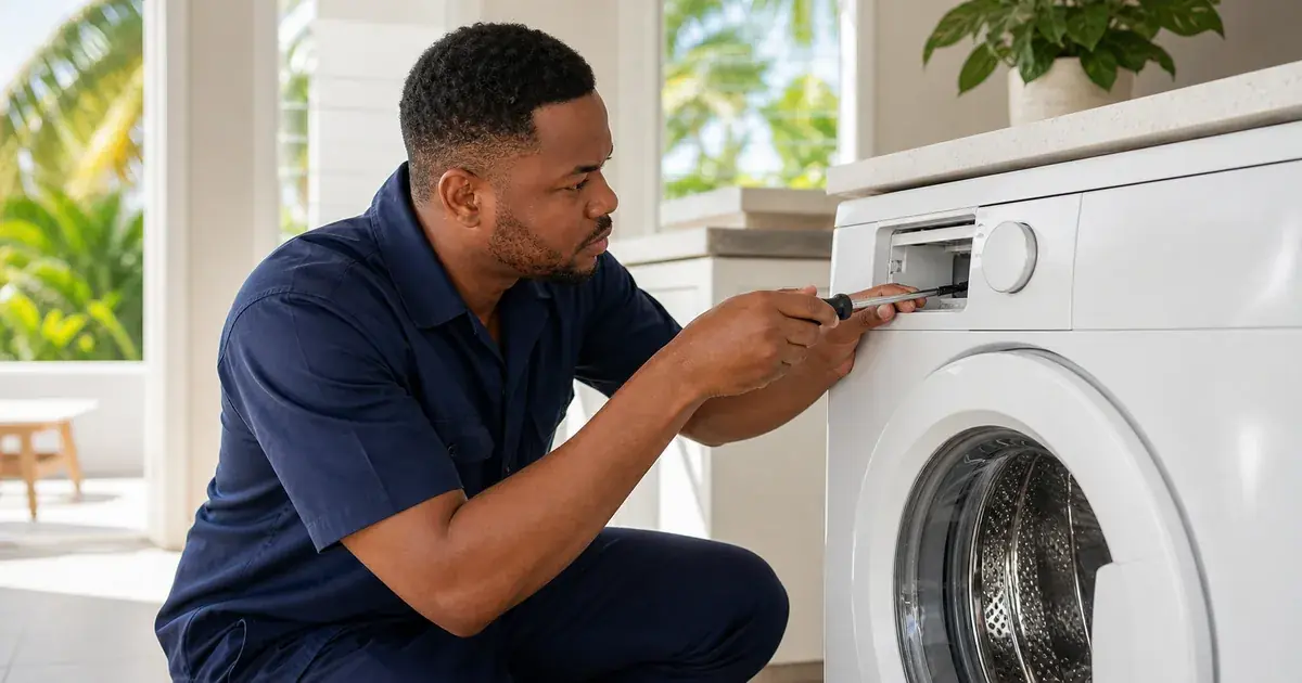 Samsung washing machine being diagnosed by a Baytech technician in Jamaica